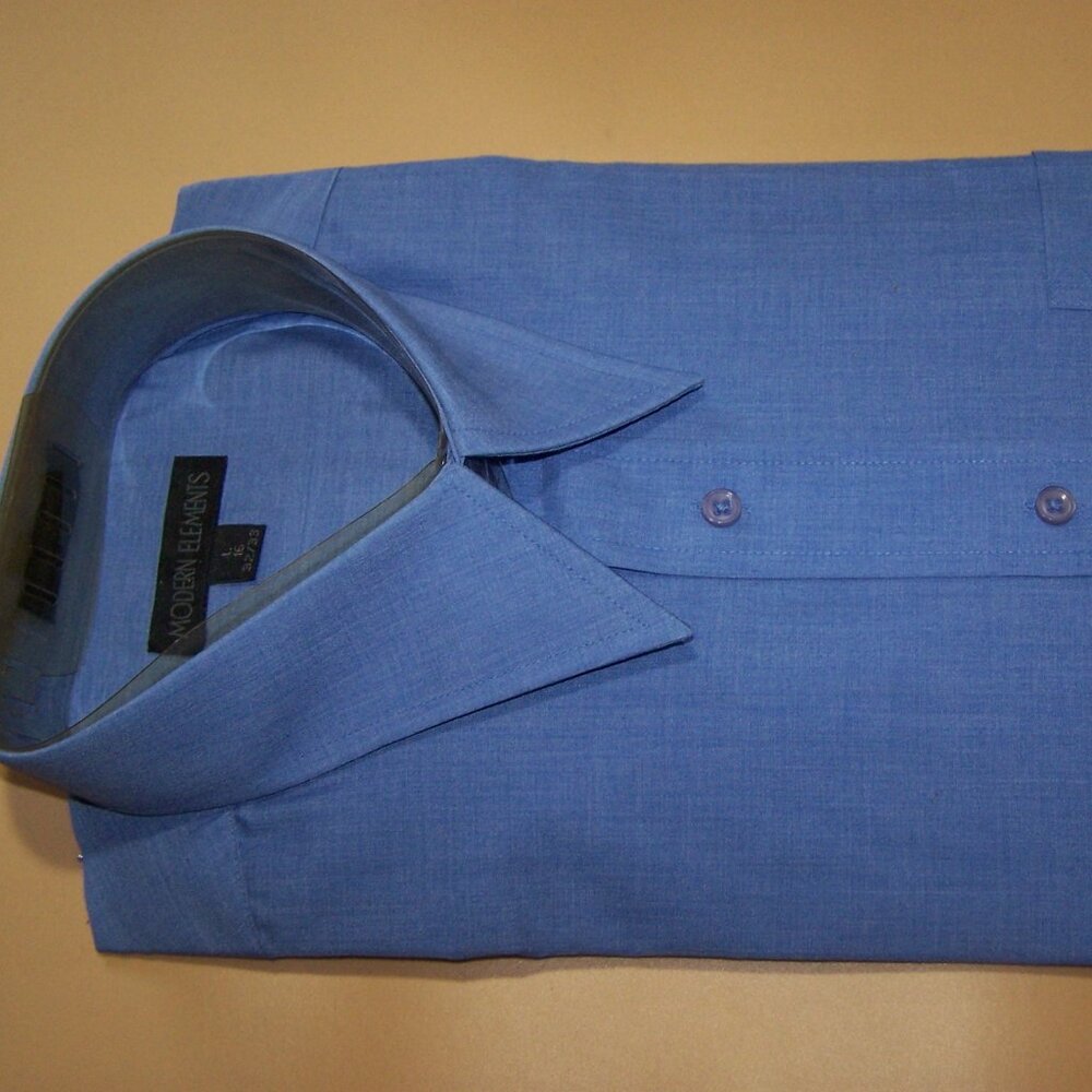 Modern Elements Men Stylish L-Sleeve Blue Dress Shirt 16 x 32/33 w/Point Collar